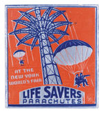 BEAUTIFUL SILVER FOIL LUSTER FOR 1939 NYWF "LIFE SAVERS" SPONSORED "PARACHUTES" AMUSEMENT.