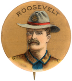 "ROOSEVELT" FULL COLOR ROUGH RIDER PORTRAIT BUTTON.