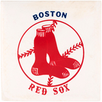 VERY UNUSUAL 4.25" SQUARE HARD PLASTIC BUTTON FOR RED SOX FROM MUCHINSKY BOOK.