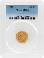 $2-1/2 LIBERTY HEAD (CORONET) 1907 GOLD COIN PCGS MS64.