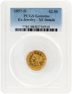 $2-1/2 LIBERTY HEAD (CORONET) 1857-D GOLD COIN PCGS EX-JEWELRY.