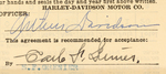 HARLEY-DAVIDSON - ARTHUR DAVIDSON SIGNED CONTRACT.