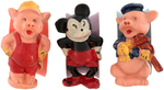 MICKEY MOUSE, PRACTICAL & FIDDLER PIG CELLULOID NAPKIN RING TRIO.