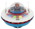 "BATTERY OPERATED SKY PATROL FLYING SAUCER" BOXED UFO TOY.