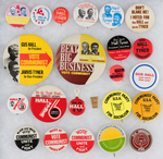 HALL/TYNER 16 PRESIDENTIAL BUTTONS FROM 1972-76 PLUS 7 PARTY ISSUES OF THE SAME ERA.