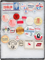 SOCIALIST PARTY USA 18 PRESIDENTIAL BUTTONS 1976-2000 PLUS SEVEN RELATED ITEMS.