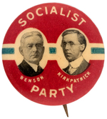 SOCIALIST PARTY 1916 JUGATE BUTTON SHOWING BENSON AND KIRKPATRICK.
