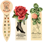 SIX FASHION BOOKMARKS INCLUDING COLLARS, FUR, MILLINARY, JEWELRY, ETC.