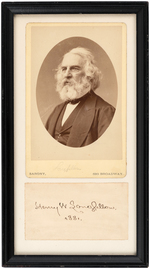 AMERICAN POET HENRY WADSWORTH LONGFELLOW FRAMED SIGNATURE DISPLAY.