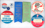 EIGHT 1950s YOUNG REPUBLICAN ITEMS INCLUDING BUTTONS RIBBONS AND MORE.