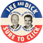 TRIO OF "IKE AND DICK SURE TO CLICK" JUGATE BUTTON VARIETIES.