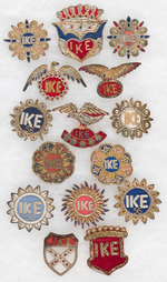 COLLECTION OF 15 ORNATE "IKE" BADGES MADE IN INDIA.