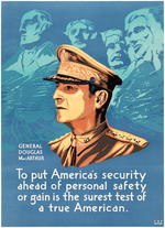 WORLD WAR II GENERAL DOUGLAS MacARTHUR LINEN-MOUNTED HOMEFRONT POSTER.