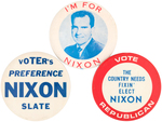 TRIO OF SCARCE 1960 NIXON CAMPAIGN BUTTONS INCLUDING "I'M FOR NIXON."