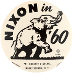 RARE LARGE "NIXON IN '60" GRAPHIC BUTTON BY PAT GOGERTY DISPLAYS.