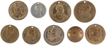 TOKENS FOR McCLELLAN, JOHNSON, GRANT, SEYMOUR, GREELEY, GARFIELD, & HANCOCK.