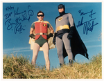 SUPERMAN SERIALS ACTOR KIRK ALYN & "BATMAN" STARS ADAM WEST & BURT WARD SIGNED PAIR.