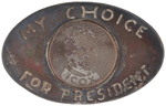 "MY CHOICE COX FOR PRESIDENT" RARE HAKE UNLISTED OVAL METAL PIN WITH DOT SCREEN PORTRAIT.