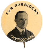 "FOR PRESIDENT CALVIN COOLIDGE" SCARCE PORTRAIT BUTTON HAKE #15.