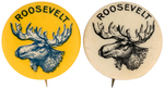 "ROOSEVELT' 1912 BULL MOOSE BUTTON PAIR INCLUDING HAKE #221 AND UNLISTED VARIETY.