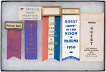 FIVE RIBBON BADGES INCLUDING "PLATFORM GUEST NIXON HERSHEY, PA NOV. 2 '56".