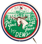 PRO-DEWEY/ANTI-TRUMAN CARTOON REBUS BUTTON HAKE #52.