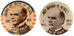 PAIR HAKE UNLISTED McKINLEY STUD BACK REAL PHOTO BUTTONS INCLUDING "NO BRYAN IN MINE!"