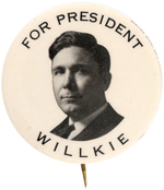 RARELY SEEN PHOTO BUTTON "FOR PRESIDENT WILLKIE" UNLISTED IN HAKE.