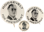 TRIO OF FDR "ROOSEVELT FOR PRESIDENT" PORTRAIT BUTTONS INCLUDING 1.5" REAL PHOTO UNLISTED IN HAKE.