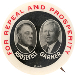 ROOSEVELT/GARNER "FOR REPEAL AND PROSPERITY JUGATE BUTTON HAKE #2005 BLK BACKGROUND VARIETY.