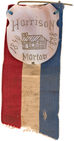 HARRISON/MORTON AND CLEVELAND/STEVENSON MOTHER OF PEARL RIBBON BADGES.