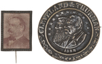 SIX CLEVELAND ITEMS INCLUDING SCARCE 1888 JUGATE EMBOSSED SHELL BADGE.