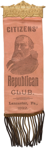 DISTINCT "CITIZENS' REPUBLICAN CLUB" HARRISON PORTRAIT RIBBON FROM "LANCASTER, PA., 1892."