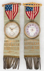 PAIR OF RARE "HAMILTON MARCHING CLUB 1900" RIBBON BADGES.