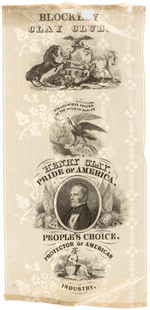 "HENRY CLAY PRIDE OF AMERICA" PORTRAIT RIBBON WITH RARE IMPRINT "BLOCKLEY CLAY CLUB."