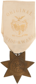 "ORIGINAL HARTFORD WIDE AWAKES" C. 1908 RIBBON WITH EYEBALL LOGO MEDALLION.