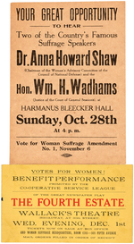 DR. ANNA HOWARD SHAW ALBANY, NY HANDBILL AND "VOTES FOR WOMEN!" BENEFIT PERFORMANCE CARD.