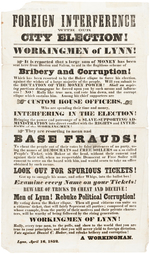 ANTI-WHIG 1852 BROADSIDE APPEALING TO WORKINGMEN, FREE SOILERS AND DEMOCRATS IN LYNN, MA.