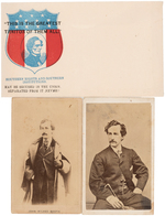 JEFF DAVIS "GREATEST TRAITOR" CIVIL WAR ENVELOPE PLUS TWO BOOTH CARTE DE VISITES.