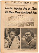 MUHAMMAD ALI VS. JOE FRAZIER "FIGHT OF THE CENTURY" BOXING PROGRAM, NEWSPAPER & BUTTON.