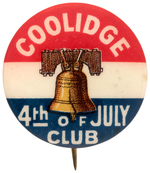 "COOLIDGE 4TH OF JULY CLUB" GRAPHIC BUTTON WITH LIBERTY BELL HAKE # 68.