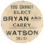 RARE 1896 LAPEL STUD WITH SLOGAN NAMING BRYAN AND THOMAS WATSON.