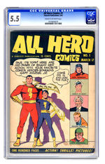 ALL HERO COMICS #1 MARCH 1943 CGC 5.5 CREAM TO OFF-WHITE PAGES.