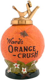 "WARD'S ORANGE CRUSH" GLAZED CHINA SYRUP DISPENSER.