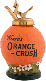 "WARD'S ORANGE CRUSH" GLAZED CHINA SYRUP DISPENSER.