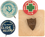 GROUP OF THREE "I.L.D" BUTTONS AND A SCREW BACK LAPEL BADGE ALL FROM 1930s.