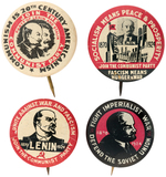 FOUR COMMUNIST PARTY USA  LITHO BUTTONS FROM 1930s FEATURING LENIN.