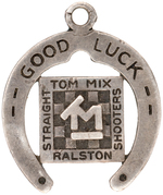 TOM MIX RARE STERLING SILVER "GOOD LUCK" STRAIGHT SHOOTERS CHARM.