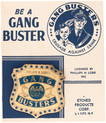 GANG BUSTERS BRASS BADGE WITH FIRST SEEN CARD AND MEMBERSHIP CARD.