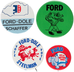 FOUR SCARCE FORD CAMPAIGN BUTTONS INCLUDING ILLINOIS AND TEXAS COATTAILS.